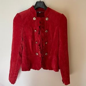 Red Faux Suede Military Style Jacket (Size M)